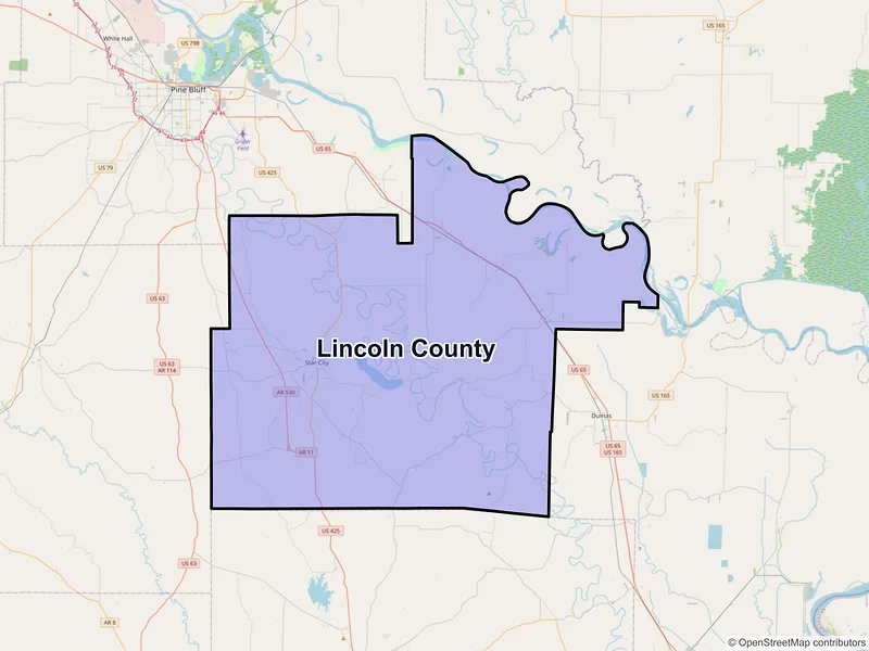 Map of Lincoln County, Arkansas and ZIP codes