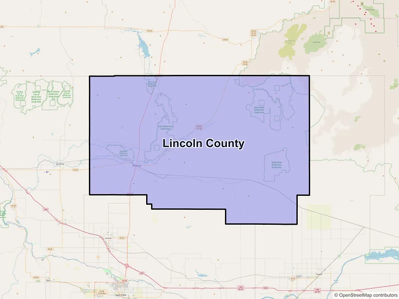 Map of Lincoln County, Idaho and ZIP codes