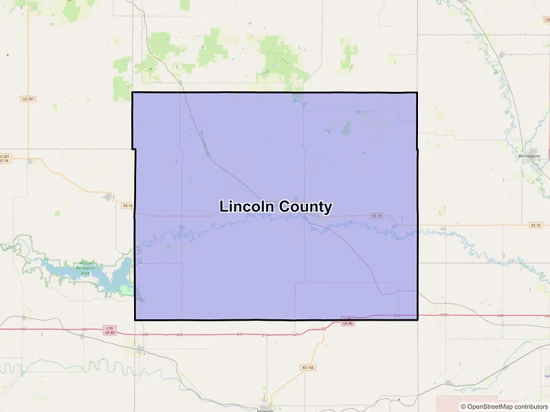 Map of Lincoln County, Kansas and ZIP codes