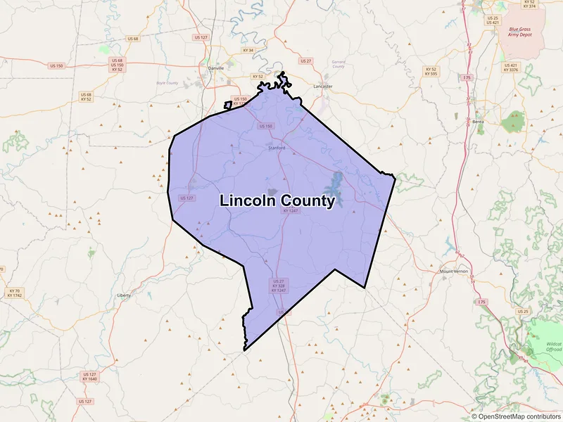 Map of Lincoln County, Kentucky and ZIP codes