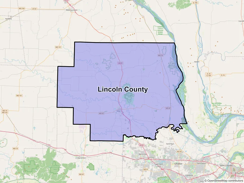 Map of Lincoln County, Missouri and ZIP codes
