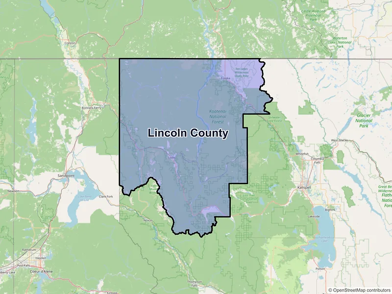 Map of Lincoln County, Montana and ZIP codes