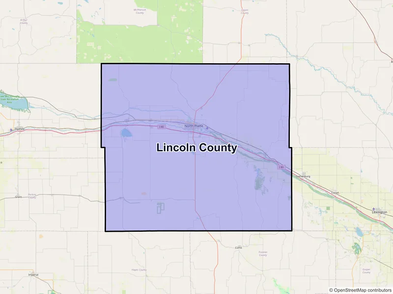 Map of Lincoln County, Nebraska and ZIP codes