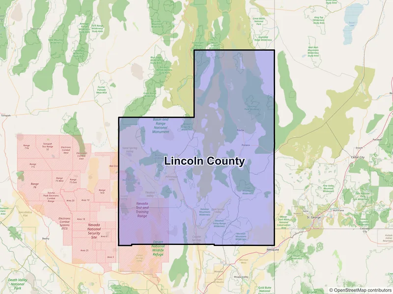 Map of Lincoln County, Nevada and ZIP codes