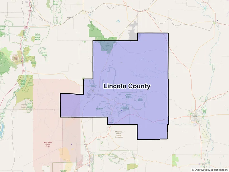Map of Lincoln County, New Mexico and ZIP codes