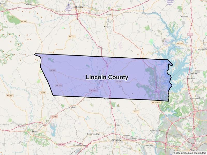 Map of Lincoln County, North Carolina and ZIP codes