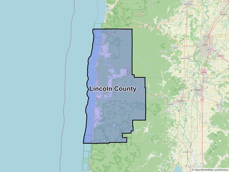 Map of Lincoln County, Oregon and ZIP codes