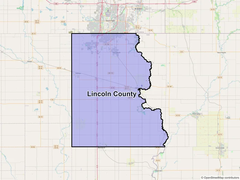 Map of Lincoln County, South Dakota and ZIP codes