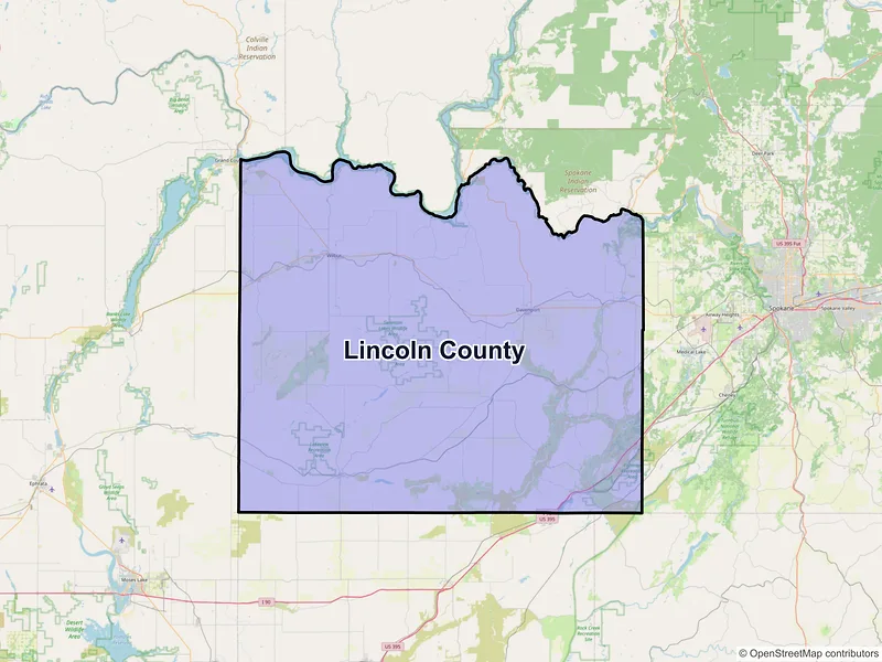 Map of Lincoln County, Washington and ZIP codes