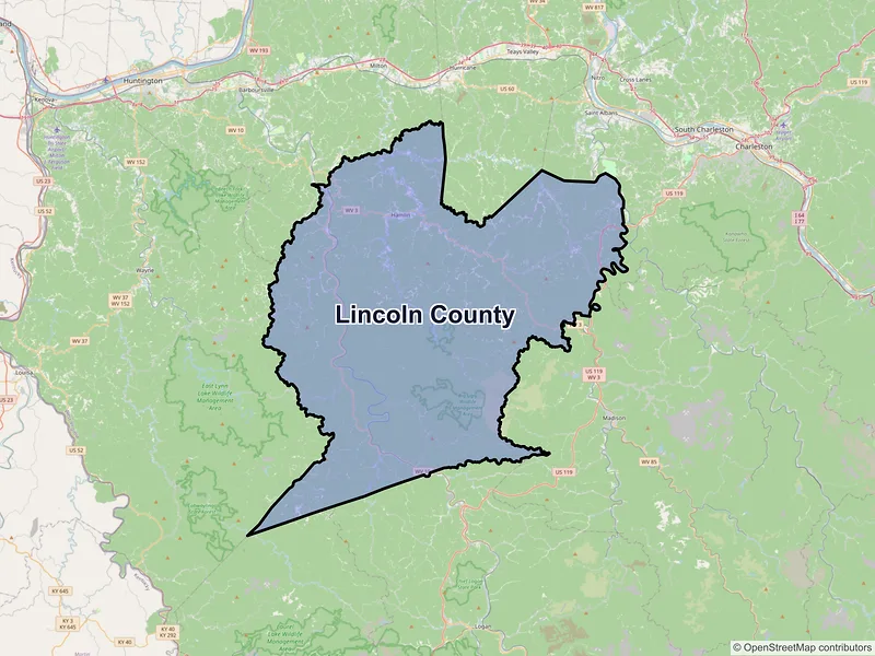 Map of Lincoln County, West Virginia and ZIP codes