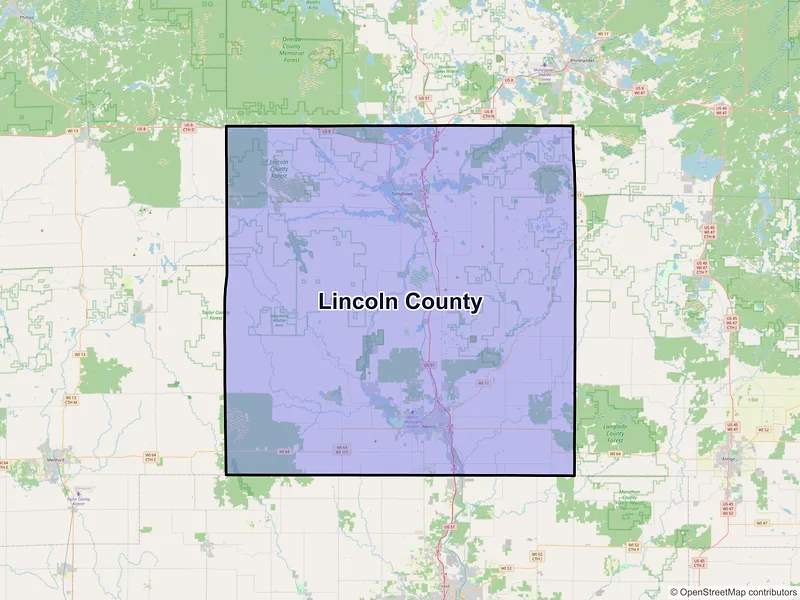 Map of Lincoln County, Wisconsin and ZIP codes