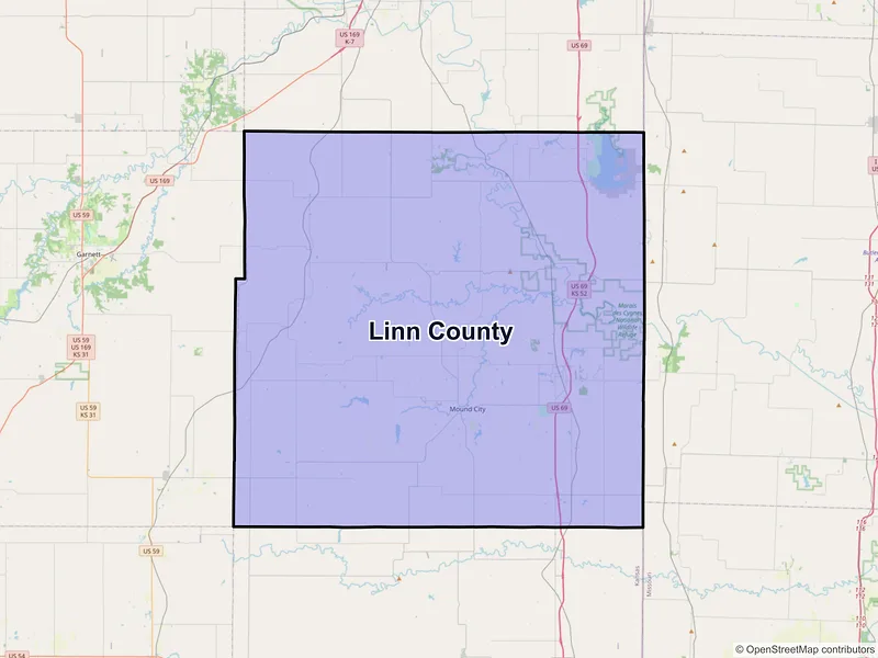 Map of Linn County, Kansas and ZIP codes