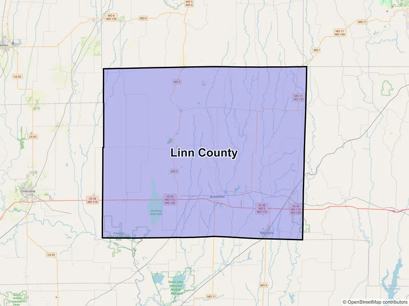 Map of Linn County, Missouri and ZIP codes