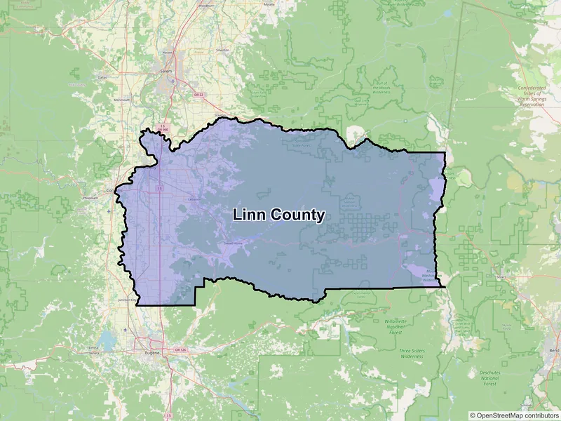 Map of Linn County, Oregon and ZIP codes