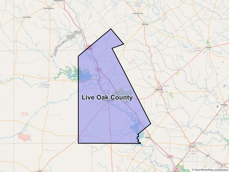 Map of Live Oak County, Texas and ZIP codes
