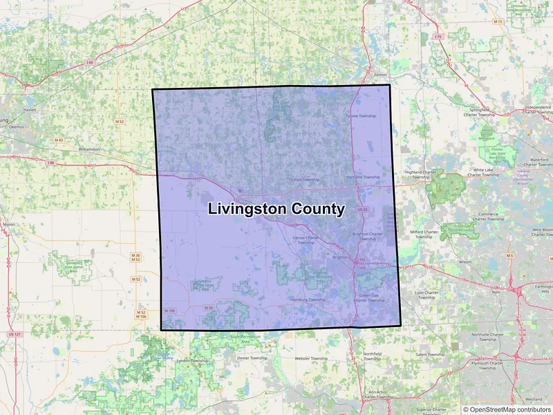Map of Livingston County, Michigan and ZIP codes