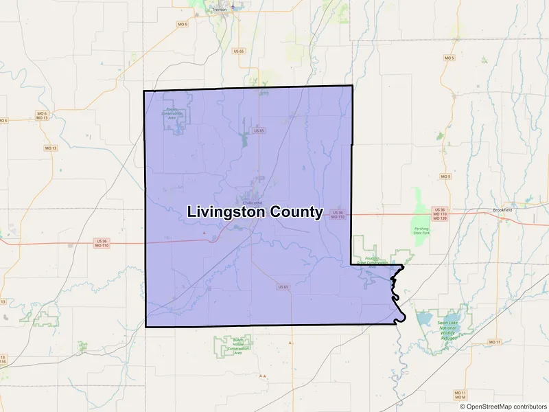 Map of Livingston County, Missouri and ZIP codes