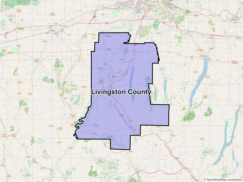 Map of Livingston County, New York and ZIP codes