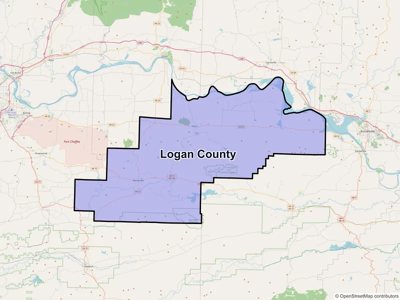 Map of Logan County, Arkansas and ZIP codes