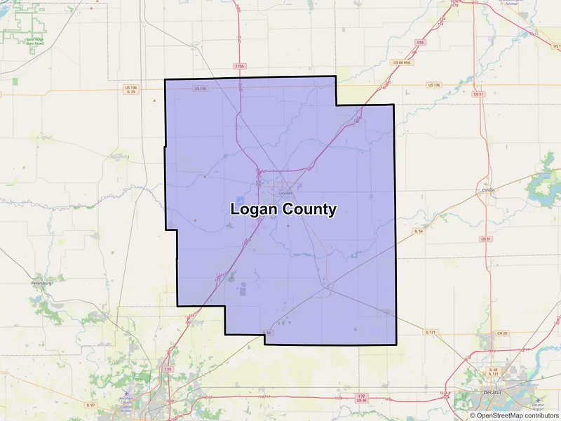 Map of Logan County, Illinois and ZIP codes