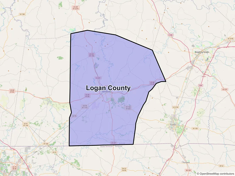 Map of Logan County, Kentucky and ZIP codes
