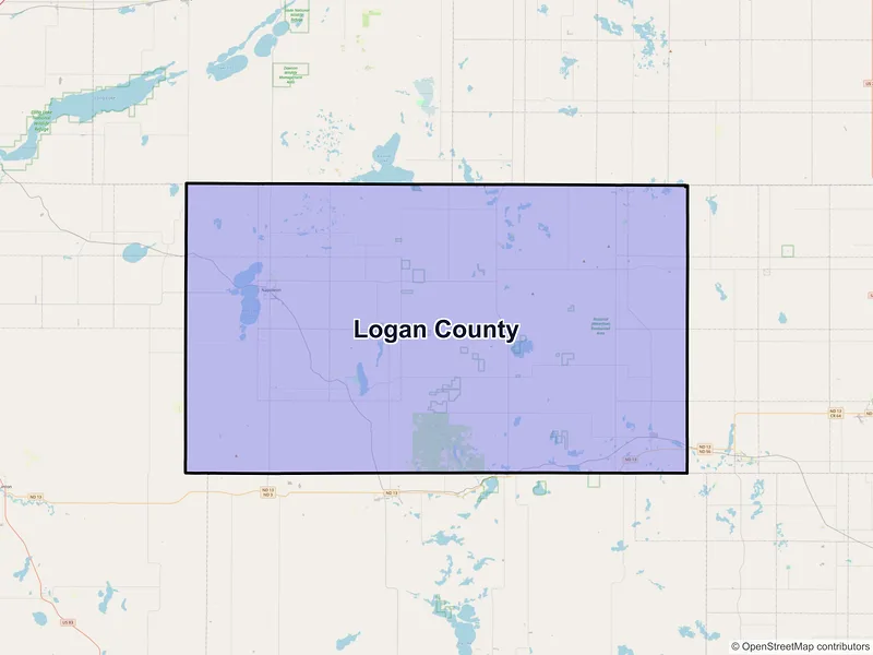 Map of Logan County, North Dakota and ZIP codes