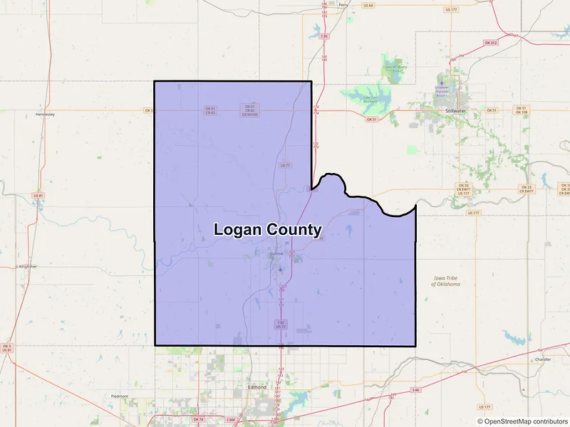 Map of Logan County, Oklahoma and ZIP codes