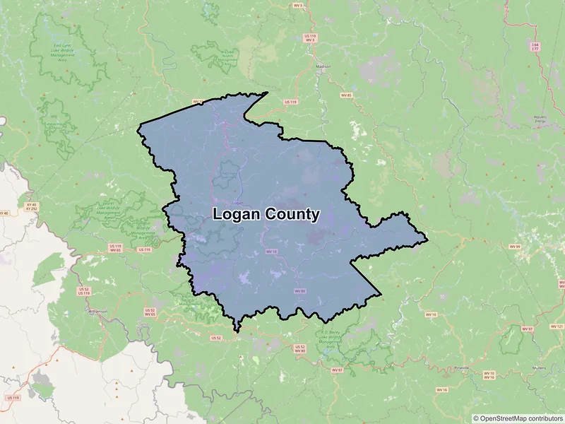Map of Logan County, West Virginia and ZIP codes