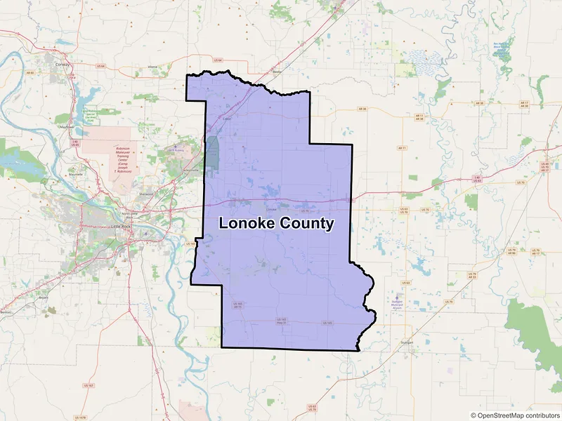 Map of Lonoke County, Arkansas and ZIP codes