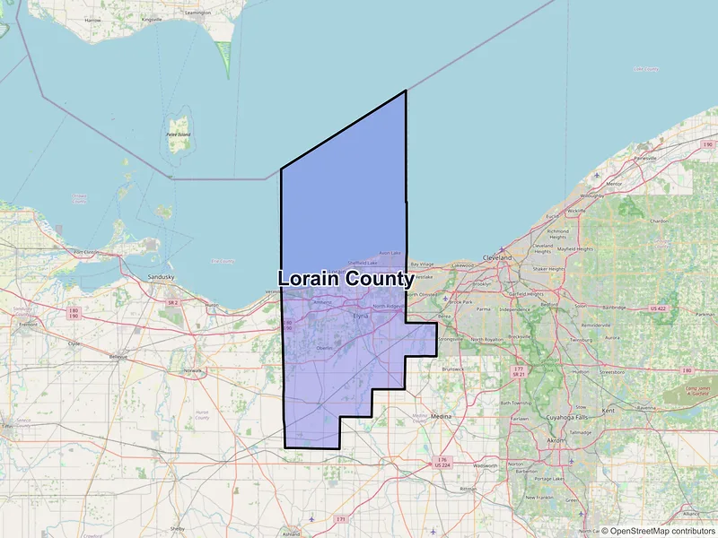 Map of Lorain County, Ohio and ZIP codes