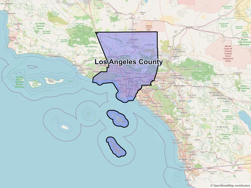 Map of Los Angeles County, California and ZIP codes