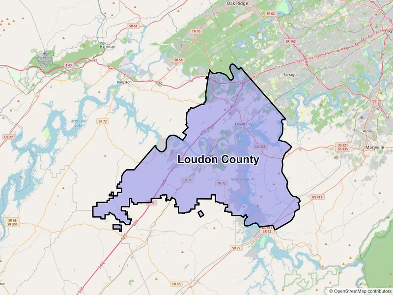 Map of Loudon County, Tennessee and ZIP codes