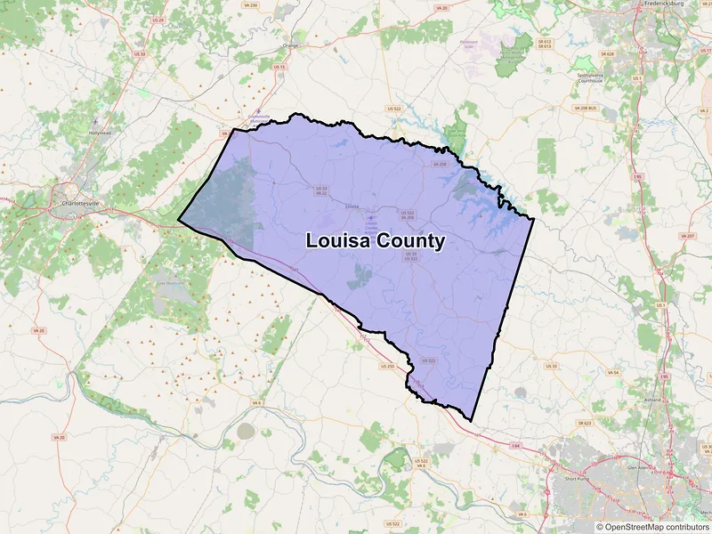 Map of Louisa County, Virginia and ZIP codes
