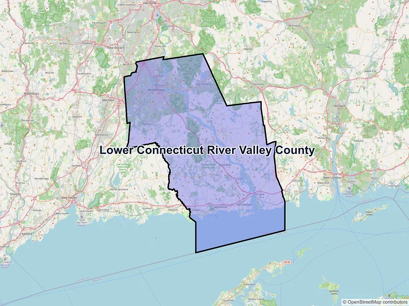 Map of Lower Connecticut River Valley County, Connecticut and ZIP codes