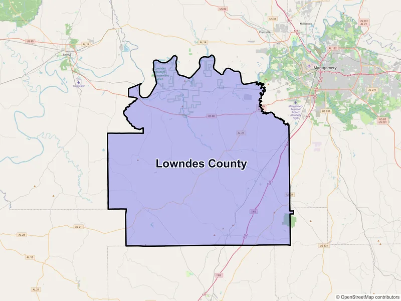 Map of Lowndes County, Alabama and ZIP codes