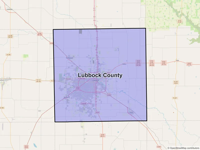 Map of Lubbock County, Texas and ZIP codes