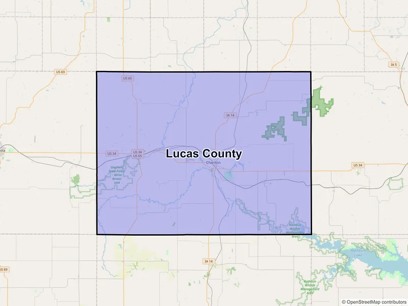 Map of Lucas County, Iowa and ZIP codes