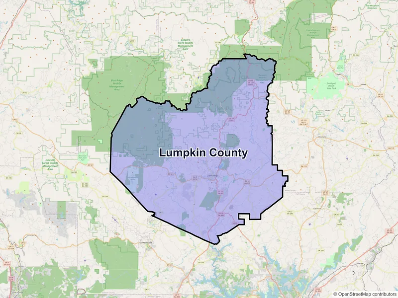 Map of Lumpkin County, Georgia and ZIP codes