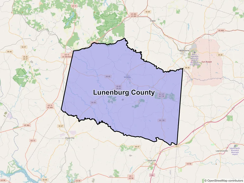 Map of Lunenburg County, Virginia and ZIP codes
