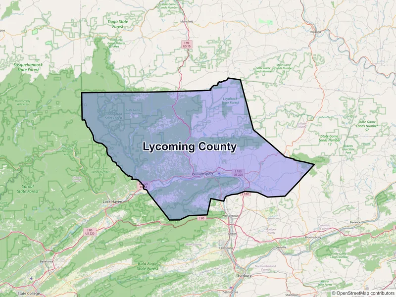 Map of Lycoming County, Pennsylvania and ZIP codes