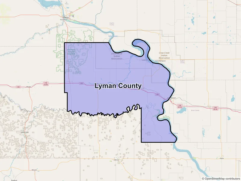 Map of Lyman County, South Dakota and ZIP codes