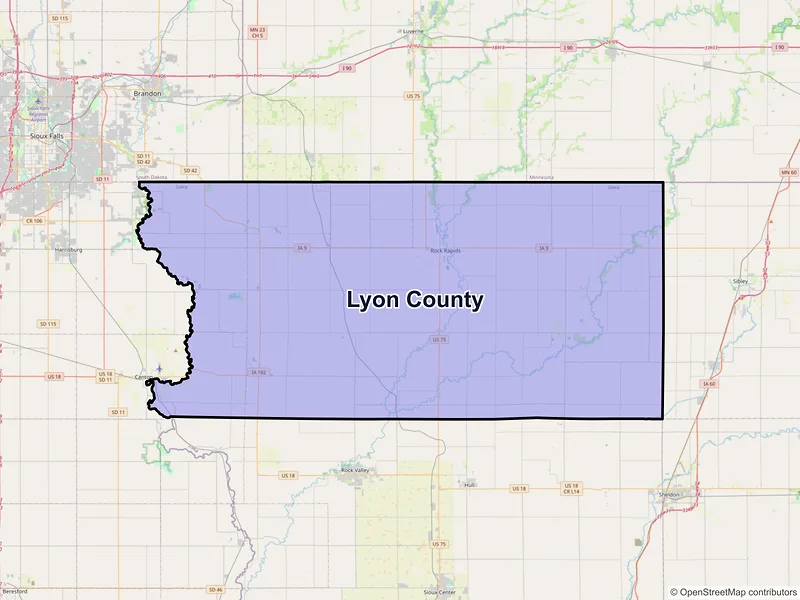 Map of Lyon County, Iowa and ZIP codes