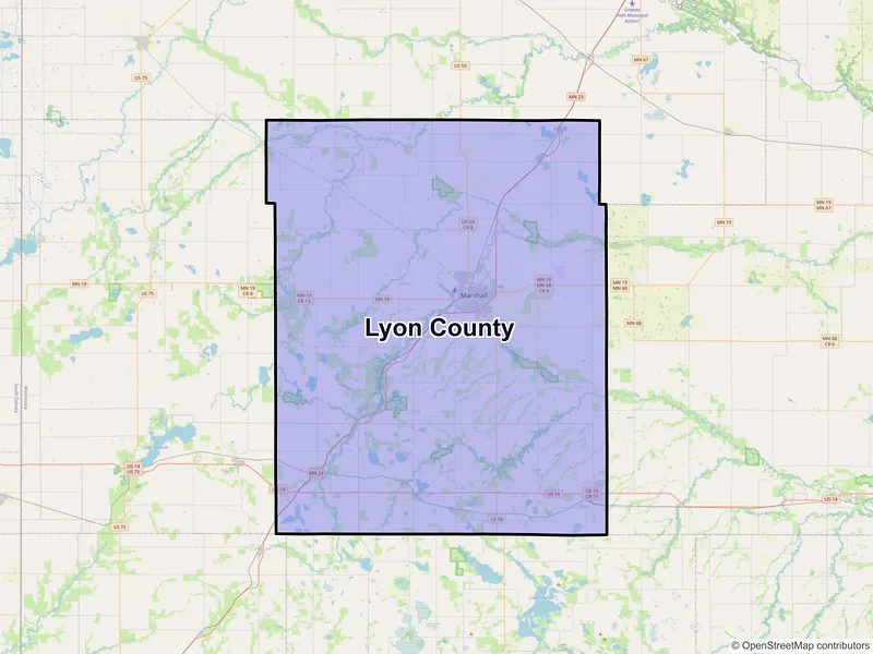 Map of Lyon County, Minnesota and ZIP codes