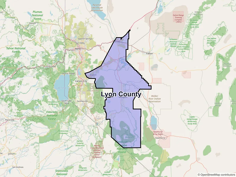 Map of Lyon County, Nevada and ZIP codes