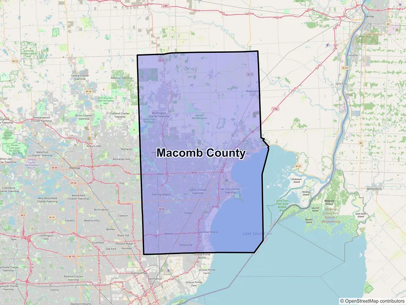 Map of Macomb County, Michigan and ZIP codes