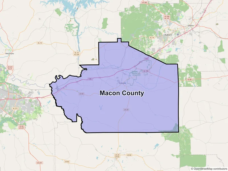Map of Macon County, Alabama and ZIP codes