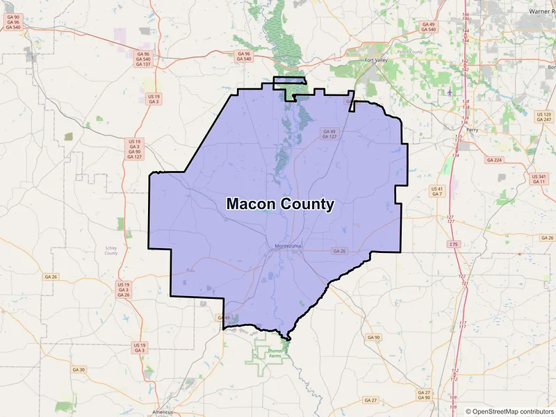 Map of Macon County, Georgia and ZIP codes