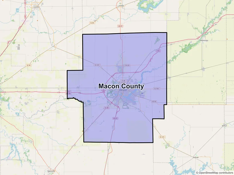 Map of Macon County, Illinois and ZIP codes
