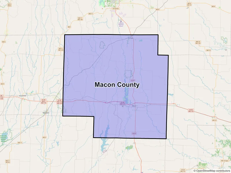 Map of Macon County, Missouri and ZIP codes