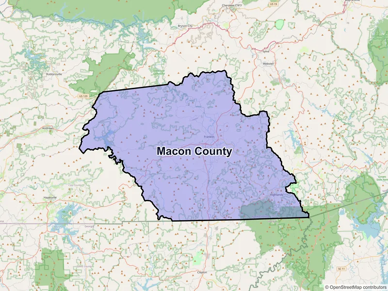 Map of Macon County, North Carolina and ZIP codes
